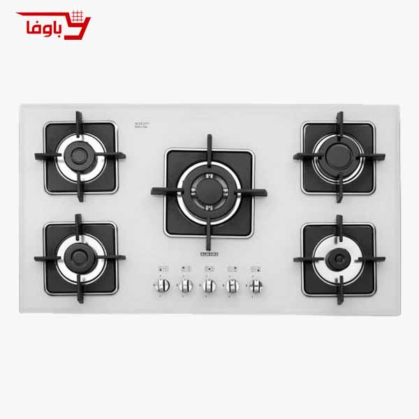 اجاق گاز صفحه ای استیل البرز | 5 شعله | مدل G5960W | شیشه | قطعات ایرانی