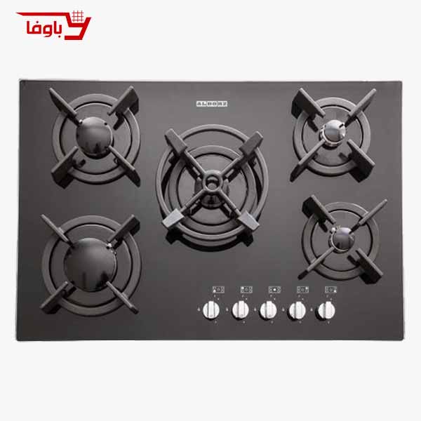 اجاق گاز صفحه ای استیل البرز | 5 شعله | مدل G5701 | شیشه | قطعات ایتالیایی