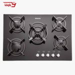 اجاق گاز صفحه ای استیل البرز | 5 شعله | مدل G5701 | شیشه | قطعات ایتالیایی