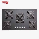 اجاق گاز صفحه ای استیل البرز | 5 شعله | مدل G5904 | شیشه | قطعات ایتالیایی