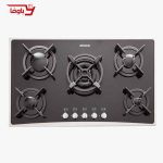 اجاق گاز صفحه ای استیل البرز | 5 شعله | مدل G5904S | شیشه | قطعات ایتالیایی