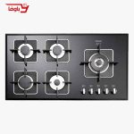 اجاق گاز صفحه ای استیل البرز | 5 شعله | مدل G5909 | شیشه | قطعات ایتالیایی