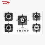 اجاق گاز صفحه ای استیل البرز | 5 شعله | مدل G5910W | شیشه | قطعات ایتالیایی