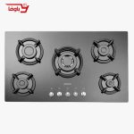 اجاق گاز صفحه ای استیل البرز | 5 شعله | مدل G5954 | شیشه | قطعات ایرانی