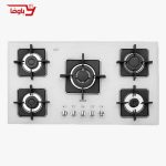 اجاق گاز صفحه ای استیل البرز | 5 شعله | مدل G5960W | شیشه | قطعات ایرانی